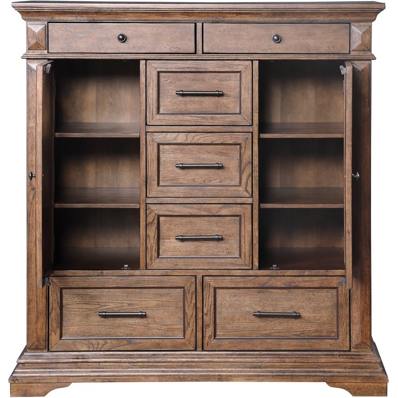 Pemberly Row Solid Wood 6-Drawer Door Chest in Brushed Walnut