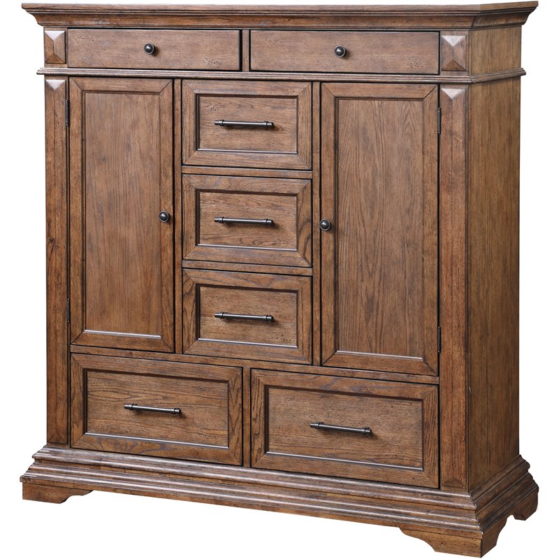 Pemberly Row Solid Wood 6-Drawer Door Chest in Brushed Walnut