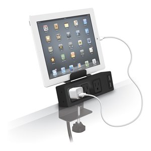 Pemberly Row 5.3x7.3&quot Plastic Clamp Mount Outlet and USB Charger in Black