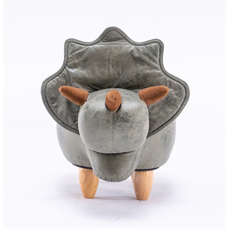 Pemberly Row Dinosaur Fabric Storage Ottoman/Stool in Gray/Natural