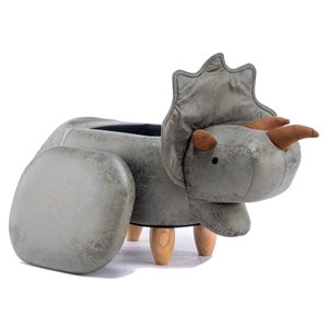 Pemberly Row Dinosaur Fabric Storage Ottoman/Stool in Gray/Natural