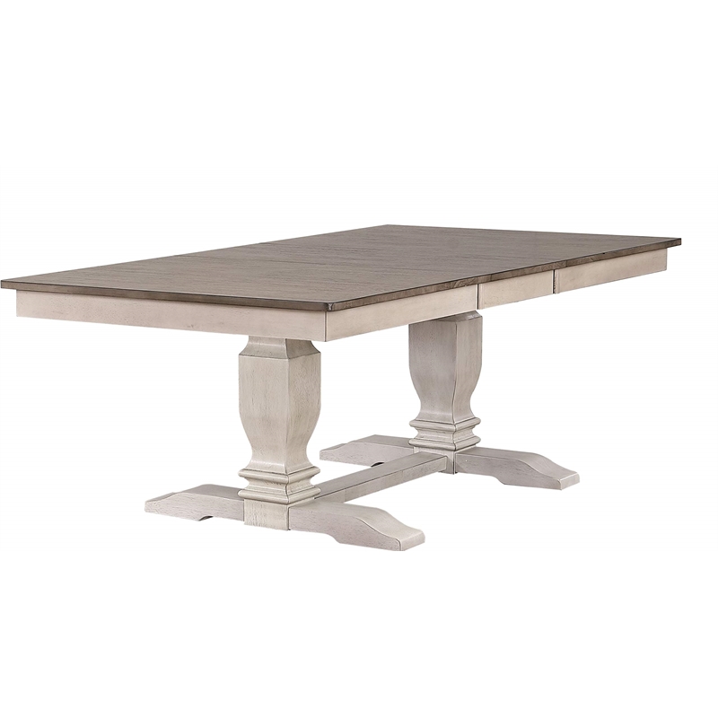 Pemberly Row Double Pedestal Wood Dining Table in Gray/Stormy White