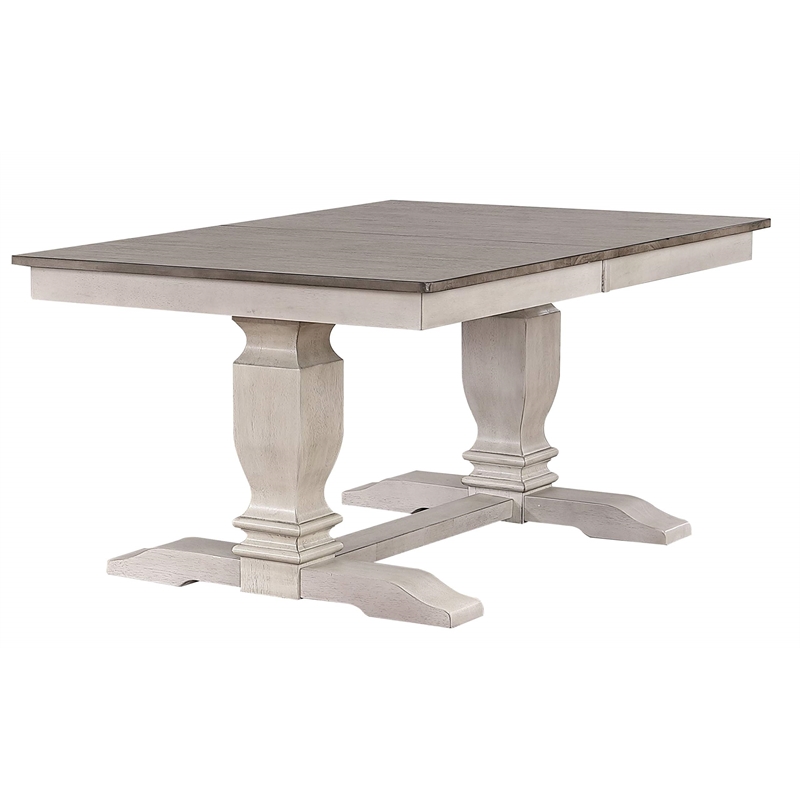 Pemberly Row Double Pedestal Wood Dining Table in Gray/Stormy White