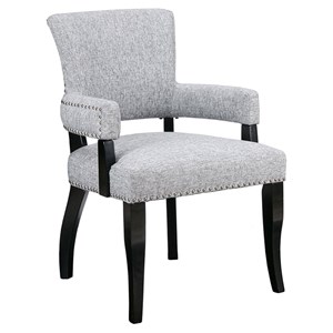 Pemberly Row 19.5&quot Fabric and Solid Wood Arm Dining Chair in Gray/Black
