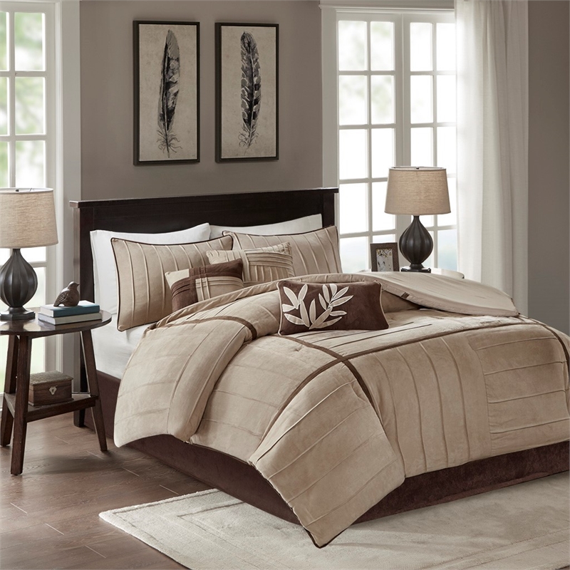 Pemberly Row 7-piece Transitional Microsuede Comforter Set - Beige Finish