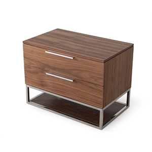 Pemberly Row Contemporary Wood and Stainless Steel Nightstand in Walnut