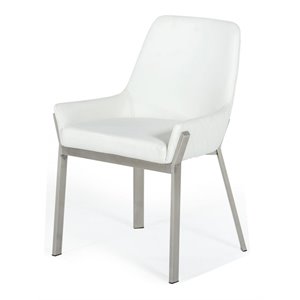 Pemberly Row 19.5&quot Faux Leather/Steel Dining Chair in White/Brushed