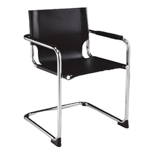 Pemberly Row Black Leather ARM Chair withChrome Base Set of 2