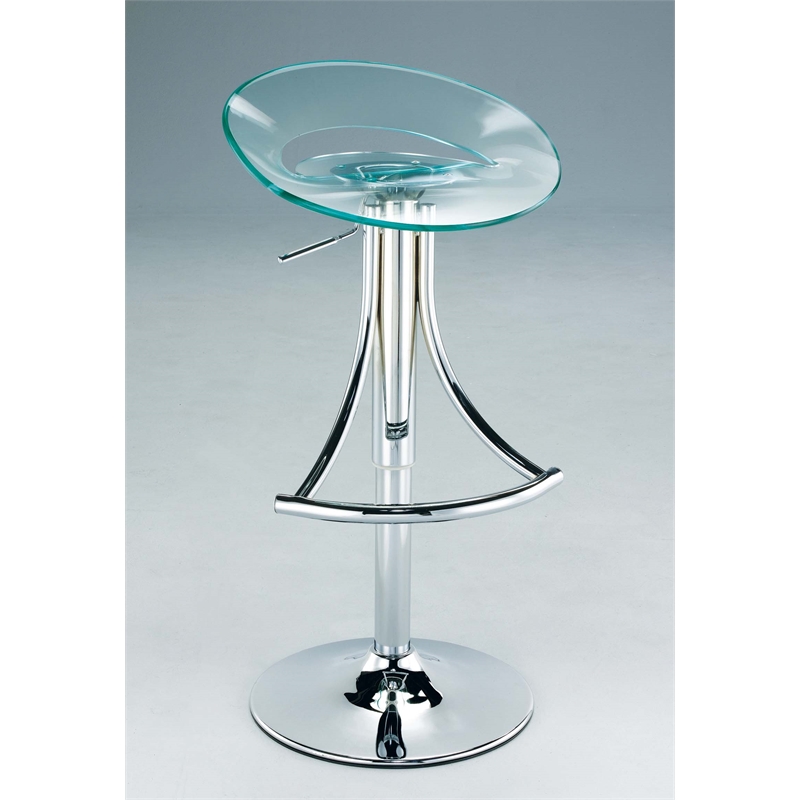 Pemberly Row Adjustable Acrylic Plastic Bar Stool in Clear with chrome base