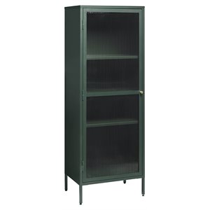 Pemberly Row Modern 1-Door Glass & Metal Display Cabinet in Green