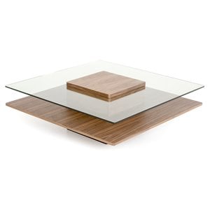 Pemberly Row 39&quot 2-Surfaces Wood and Glass Coffee Table in Walnut