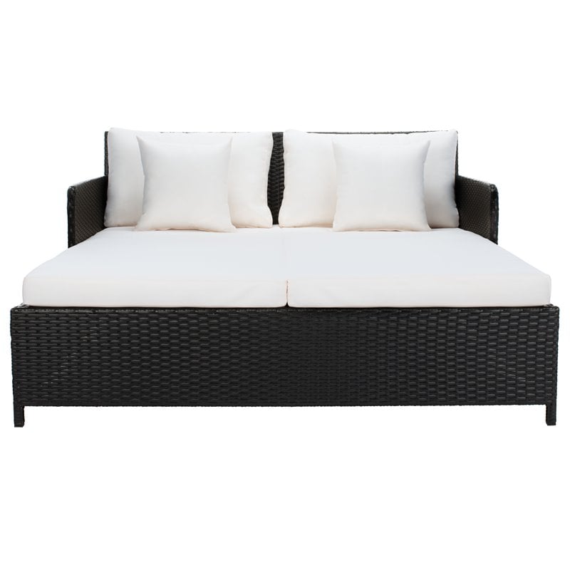 Pemberly Row Polyester/Steel Metal Outdoor Daybed with Pillows in Black