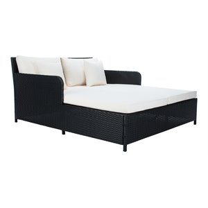 Pemberly Row Polyester/Steel Metal Outdoor Daybed with Pillows in Black