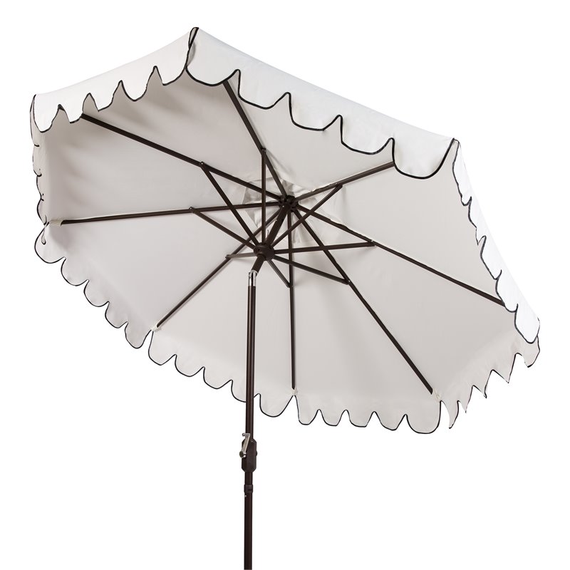 Pemberly Row 9ft Crank Metal Outdoor Umbrella in White and Black