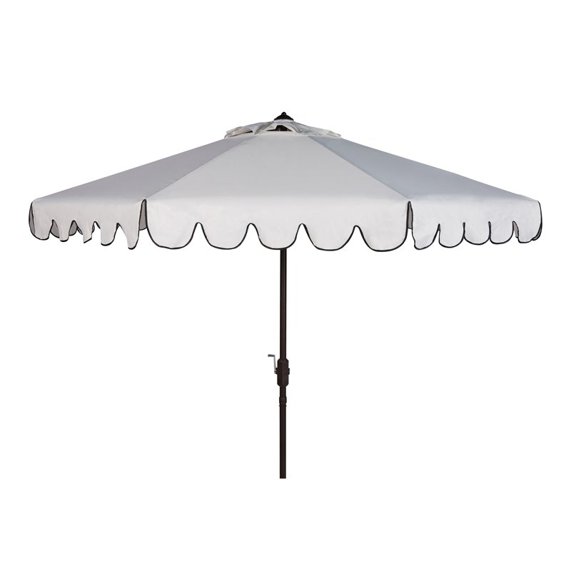 Pemberly Row 9ft Crank Metal Outdoor Umbrella in White and Black