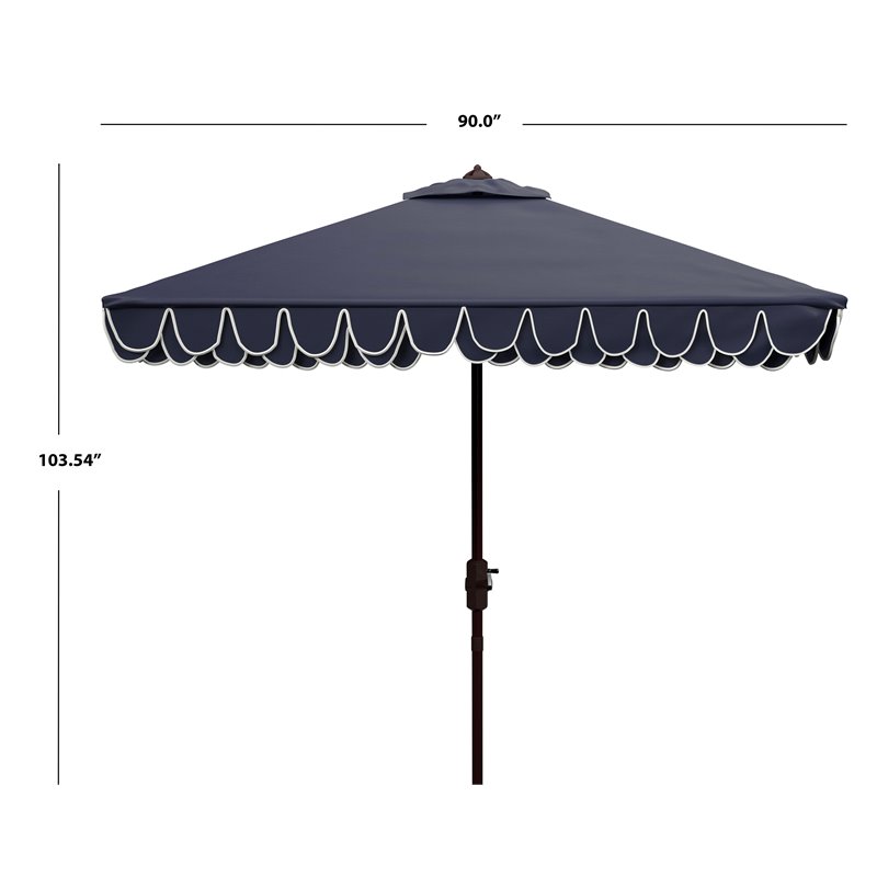 Pemberly Row Elegant Valance 7.5ft Square Metal/Polyester Umbrella in Navy/White