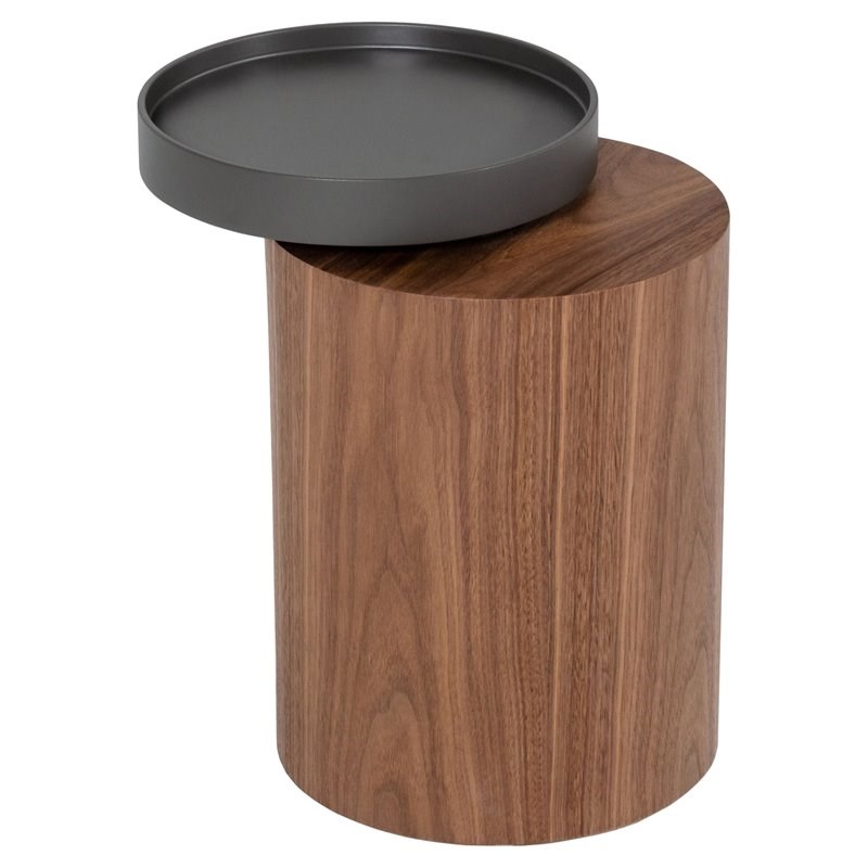 Pemberly Row Round Modern Wood End Table in Walnut/Dark Gray Finish