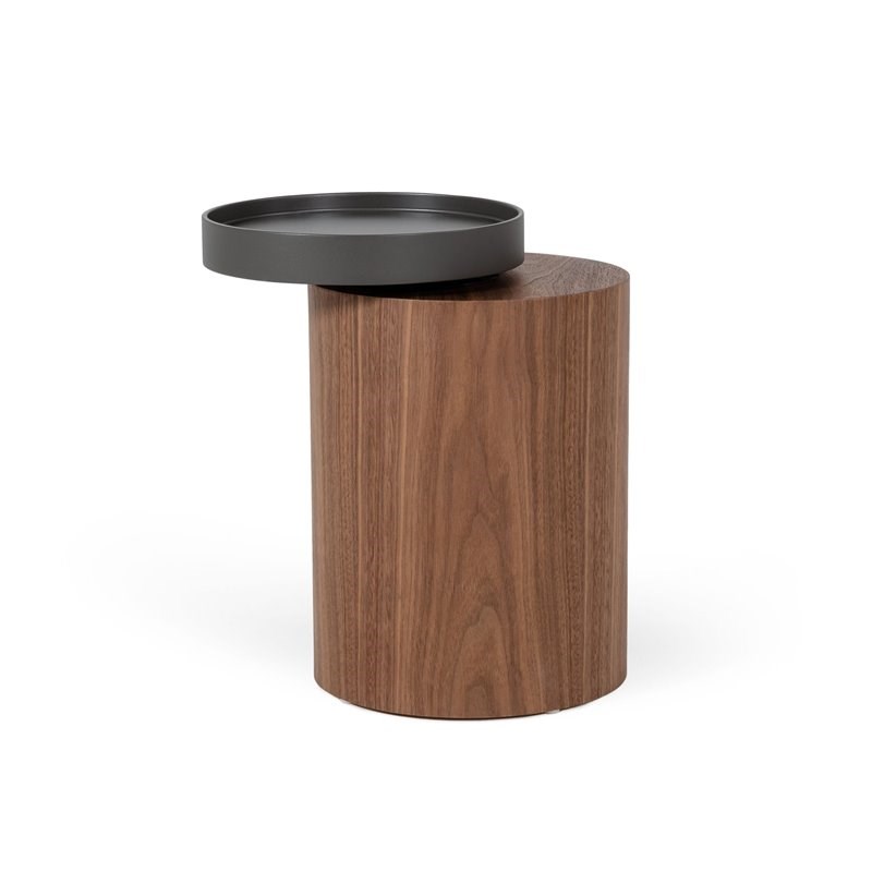 Pemberly Row Round Modern Wood End Table in Walnut/Dark Gray Finish