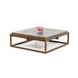 Pemberly Row Square Modern Concrete Stone Coffee Table in Dark Gray/Walnut