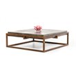 Pemberly Row Square Modern Concrete Stone Coffee Table in Dark Gray/Walnut