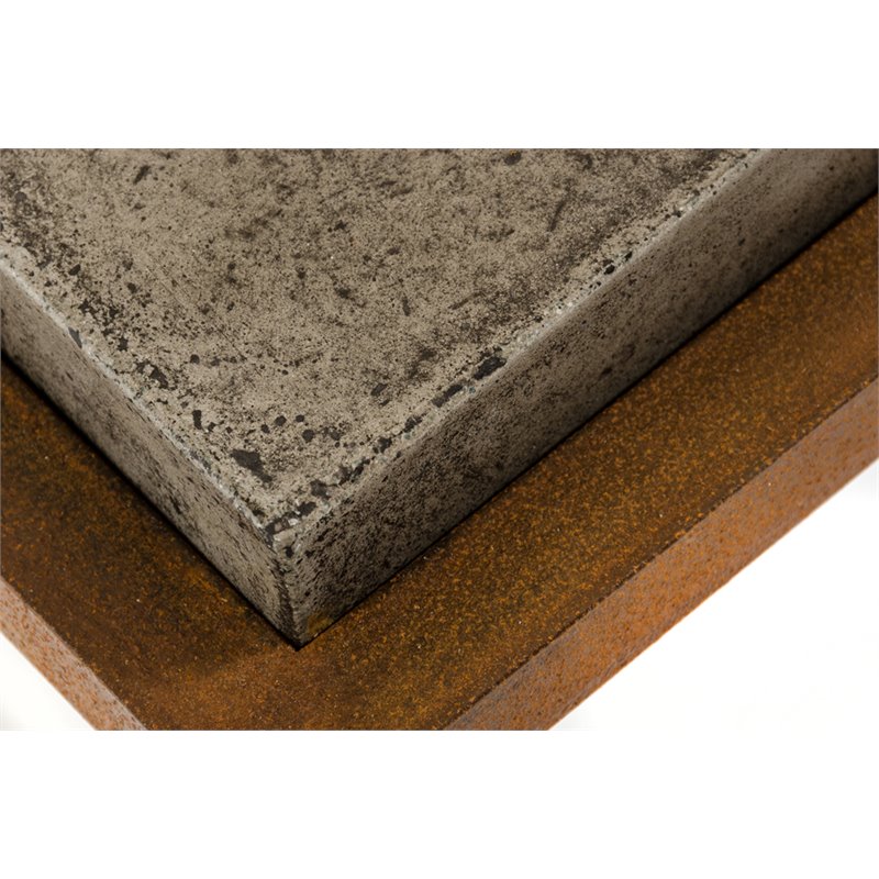 Pemberly Row Square Modern Concrete Stone Coffee Table in Dark Gray/Walnut