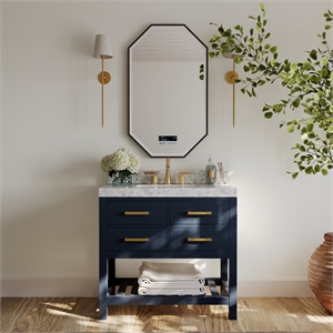 Pemberly Row Modern 36&quot Wood Bathroom Vanity Set in Heritage Blue