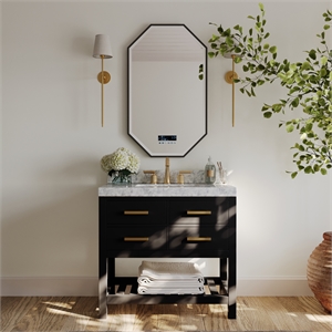 Pemberly Row Modern 36&quot Wood Bathroom Vanity Set in Black Onyx