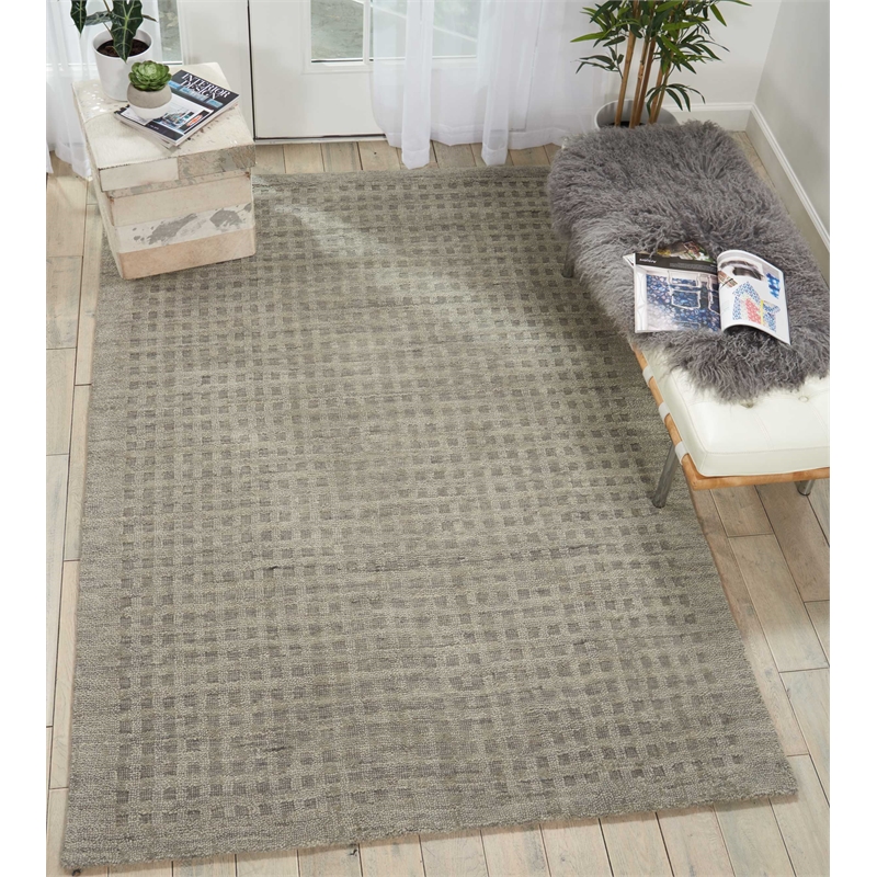 Pemberly Row Rectangle Contemporary Wool Area Rug in Charcoal