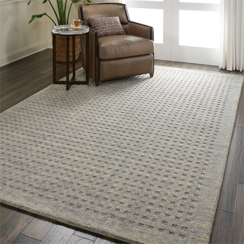 Pemberly Row Rectangle Contemporary Wool Area Rug in Charcoal