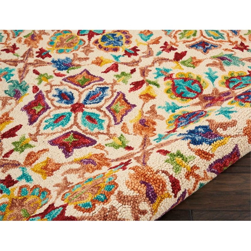 Pemberly Row Contemporary 8' x ROUND Ivory Floral Indoor Rug