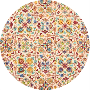 Pemberly Row Contemporary 8' x ROUND Ivory Floral Indoor Rug