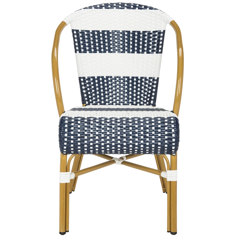 Pemberly Row Wicker/Rattan Side Chairs in Navy and White (Set of 2)
