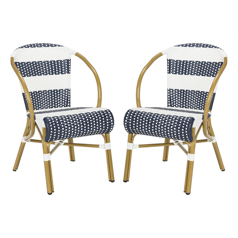 Pemberly Row Wicker/Rattan Side Chairs in Navy and White (Set of 2)