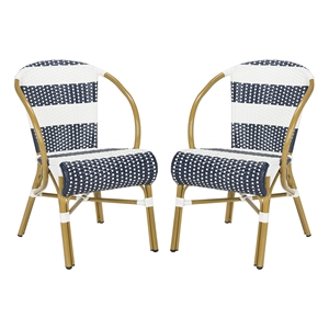 Pemberly Row Wicker/Rattan Side Chairs in Navy and White (Set of 2)