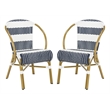 Pemberly Row Wicker/Rattan Side Chairs in Navy and White (Set of 2)