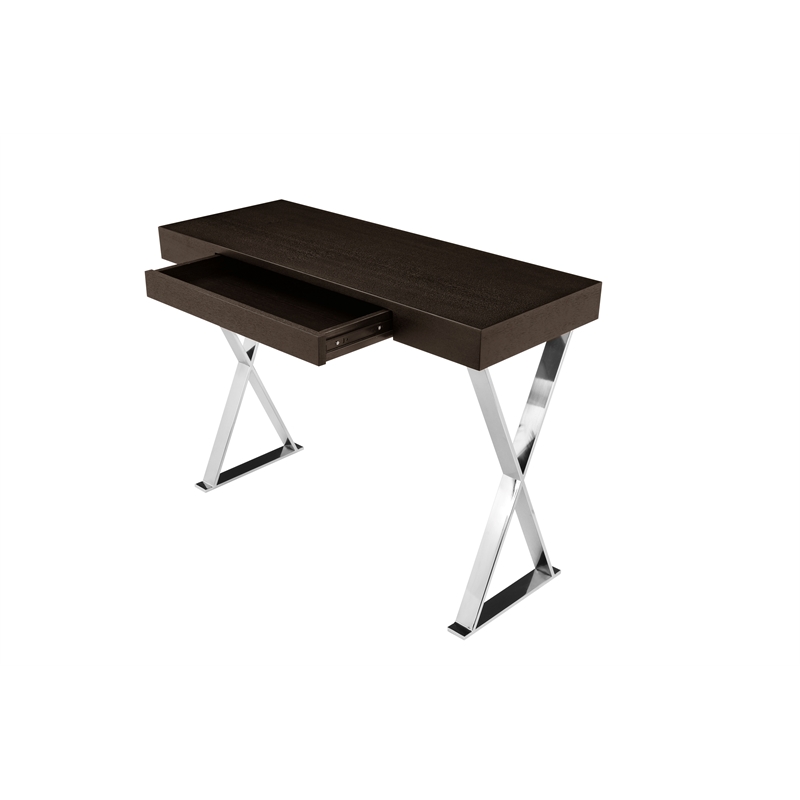 Pemberly Row Wood Veneer & High Polished Steel Console Table in Espresso