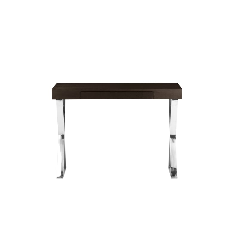 Pemberly Row Wood Veneer & High Polished Steel Console Table in Espresso