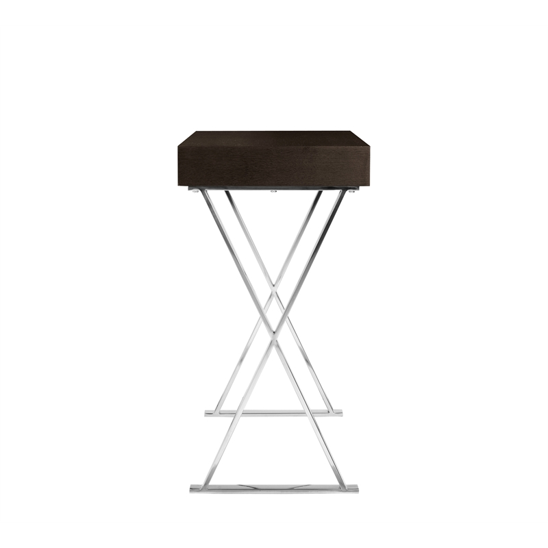 Pemberly Row Wood Veneer & High Polished Steel Console Table in Espresso