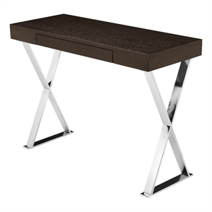 Pemberly Row Wood Veneer & High Polished Steel Console Table in Espresso