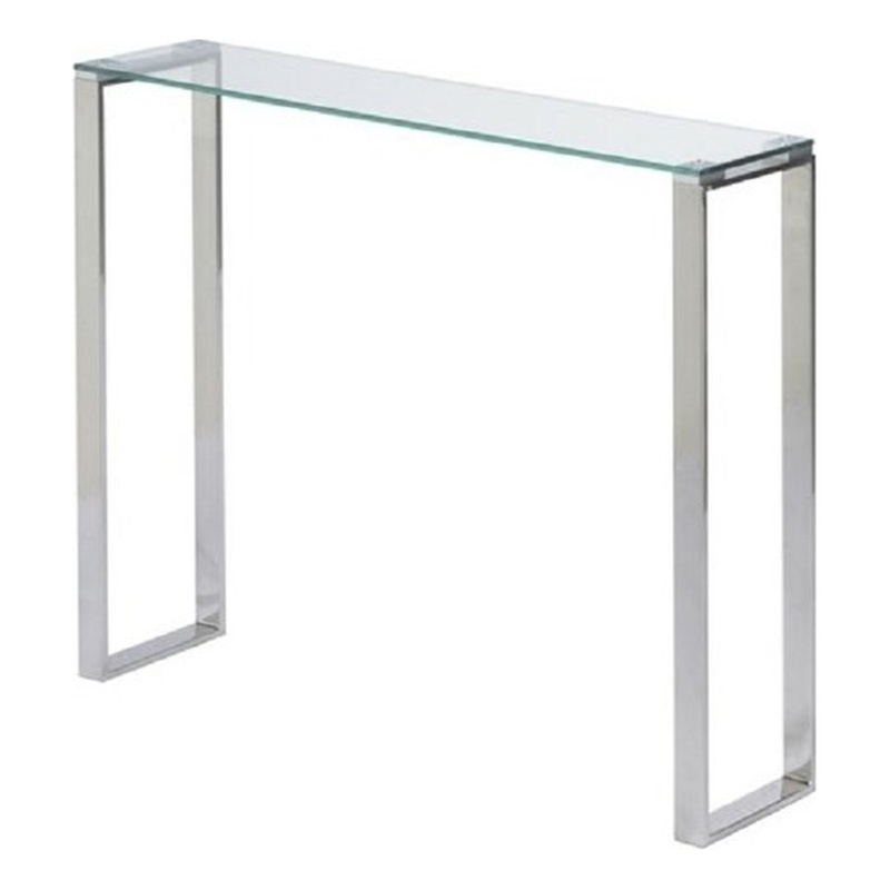 Pemberly Row Modern Narrow Clear Glass Console Table with Chrome Legs 30