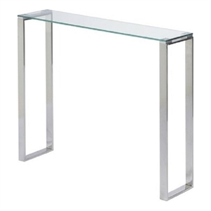 Pemberly Row Modern Narrow Clear Glass Console Table with Chrome Legs 30&quot