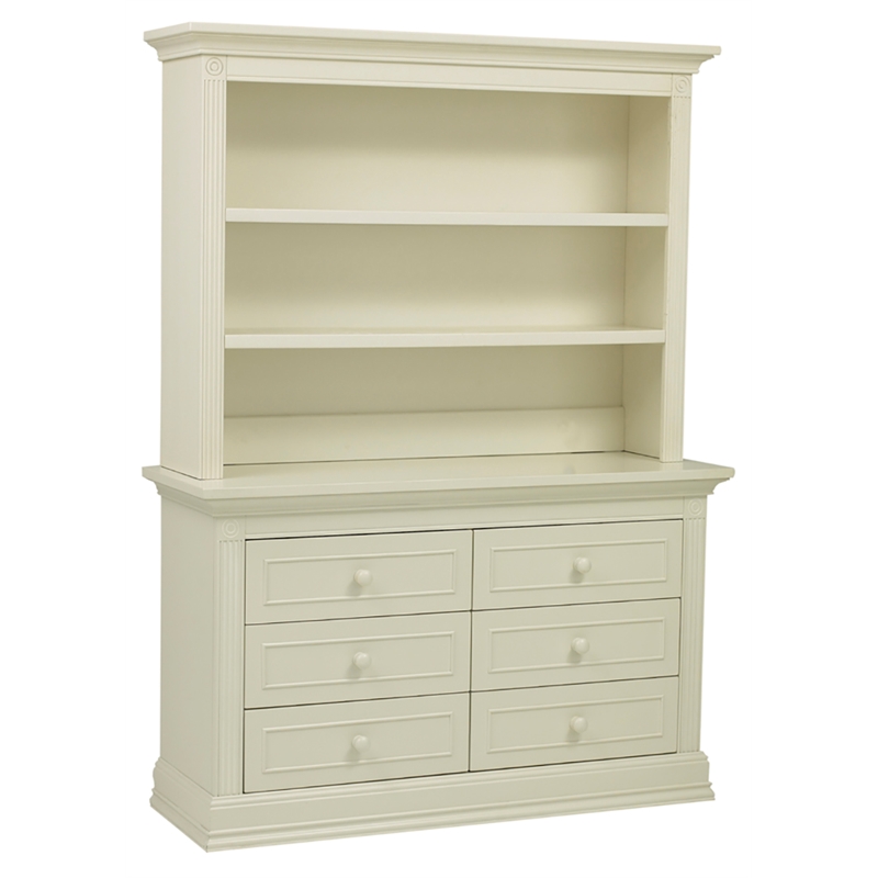 Pemberly Row Traditional Wood Hutch with Adjustable Shelves in White