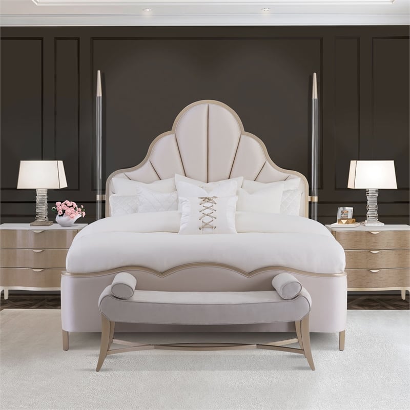 Pemberly Row Modern Faux-Suede Bed Bench - Doeskin/Chardonnay