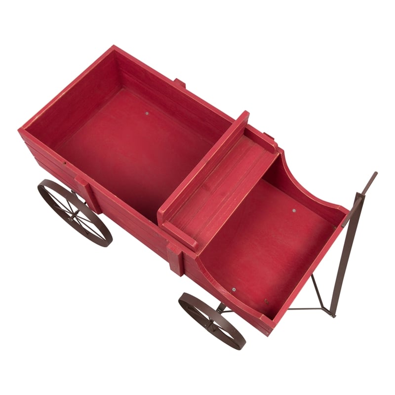 Pemberly Row Large Cedar Wood Decorative Buckboard Wagon Planter in Red