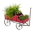 Pemberly Row Large Cedar Wood Decorative Buckboard Wagon Planter in Red