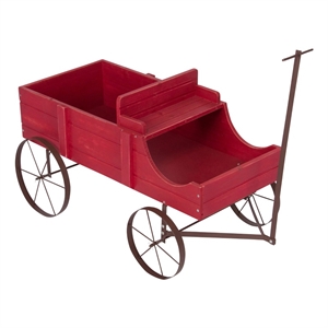 Pemberly Row Large Cedar Wood Decorative Buckboard Wagon Planter in Red
