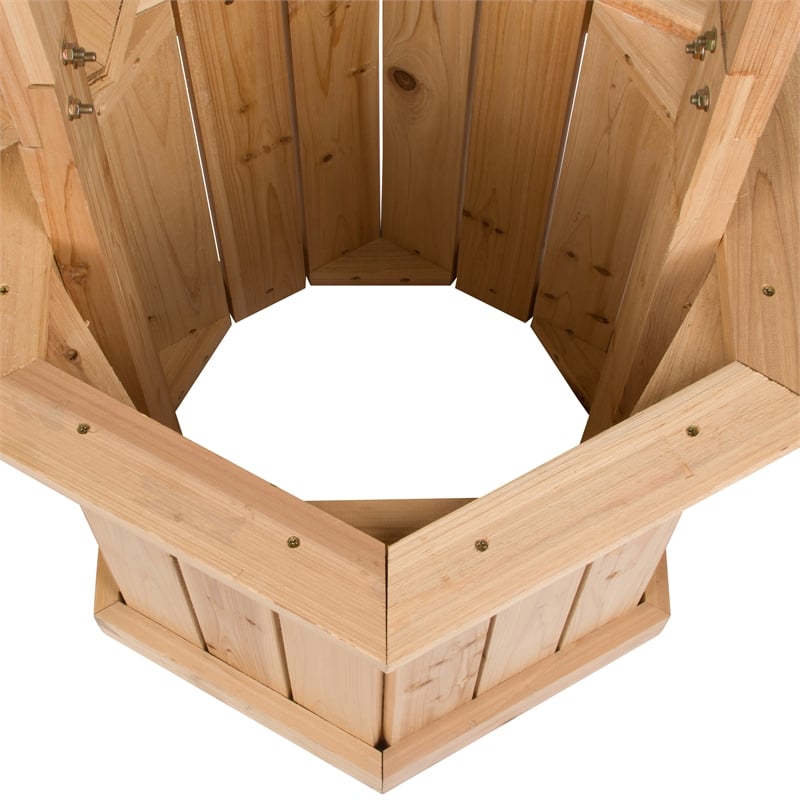 Pemberly Row Transitional Cedar Wood Decorative Wishing Well in Beige