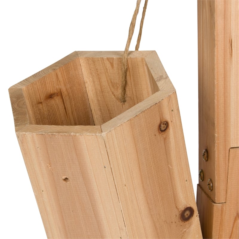 Pemberly Row Transitional Cedar Wood Decorative Wishing Well in Beige