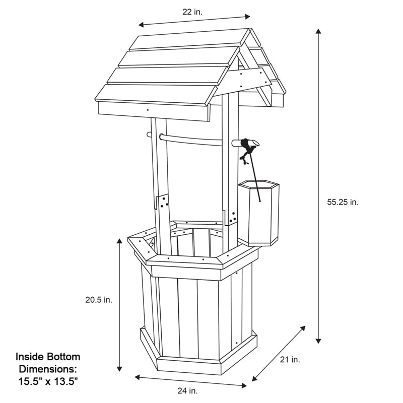 Pemberly Row Transitional Cedar Wood Decorative Wishing Well in Beige