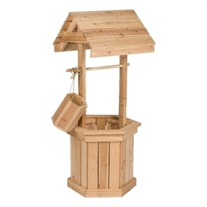 Pemberly Row Transitional Cedar Wood Decorative Wishing Well in Beige